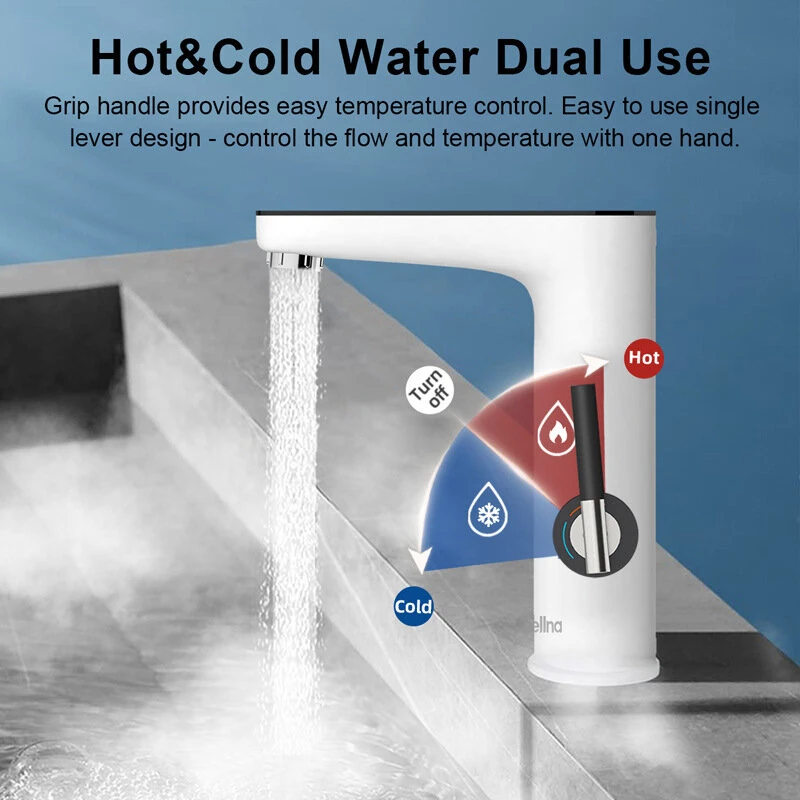 (image for) 3200W Instant Electric Water Heater Faucet IPX4 Waterproof Lever-Adjustable Temperature Control EU Plug for Kitchen Bathroom Rapid Heating