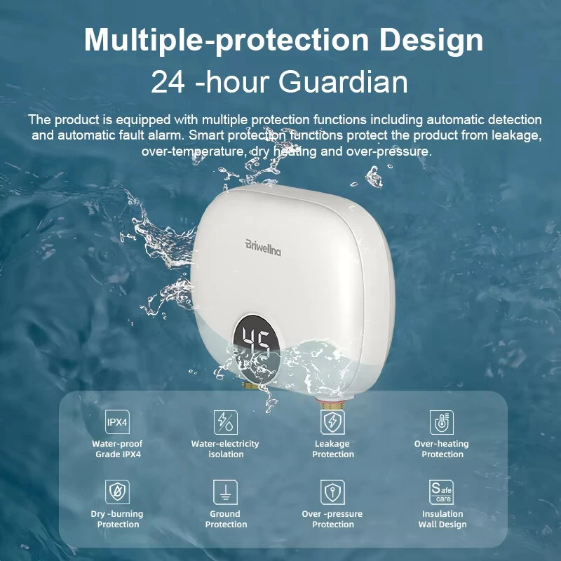 (image for) Briwellna P32 Tankless Water Heater 110V/220V On-Demand Hot Water Compact Size Smart Protection for Kitchen,Bathroom,Balcony