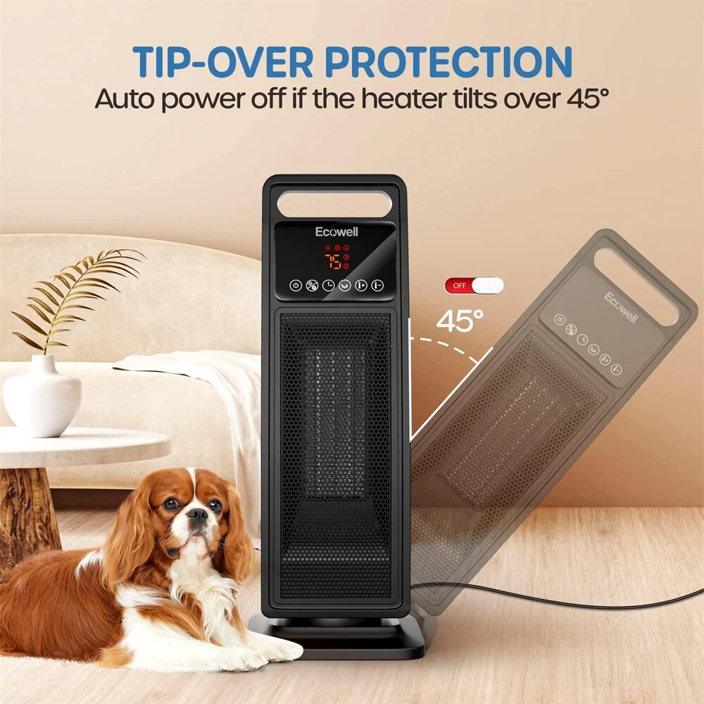 (image for) Ecowell 21" Tower Heater with Remote 2000W Ceramic Warm Air Fan Portable Heater for Home Bedroom Office